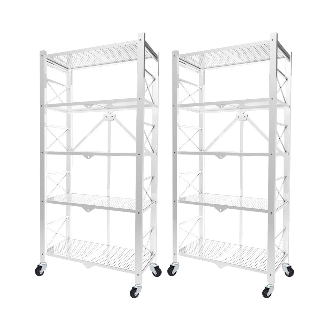 SOGA 2X 5 Tier Steel White Foldable Display Stand Multi-Functional Shelves Storage Organizer with Wheels $ 301.90