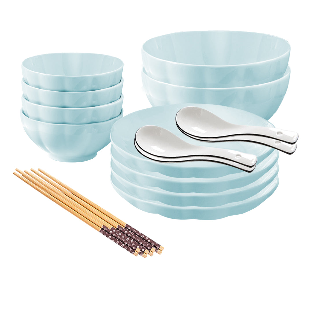 SOGA Light Blue Japanese Style Ceramic Dinnerware Crockery Soup Bowl Plate Server Kitchen Home Decor Set of 10 $ 68.90