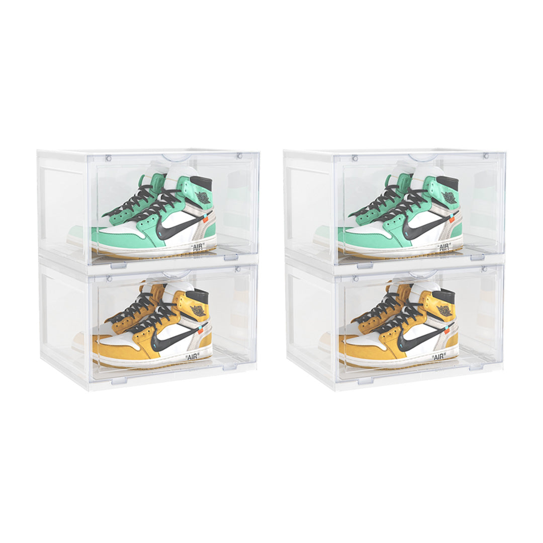 SOGA 2X 2 Tier Transparent Portable Shoe Organiser Sneaker Footwear Folding Plastic Bin Stackable Storage Box with Magnetic Door $ 127.50
