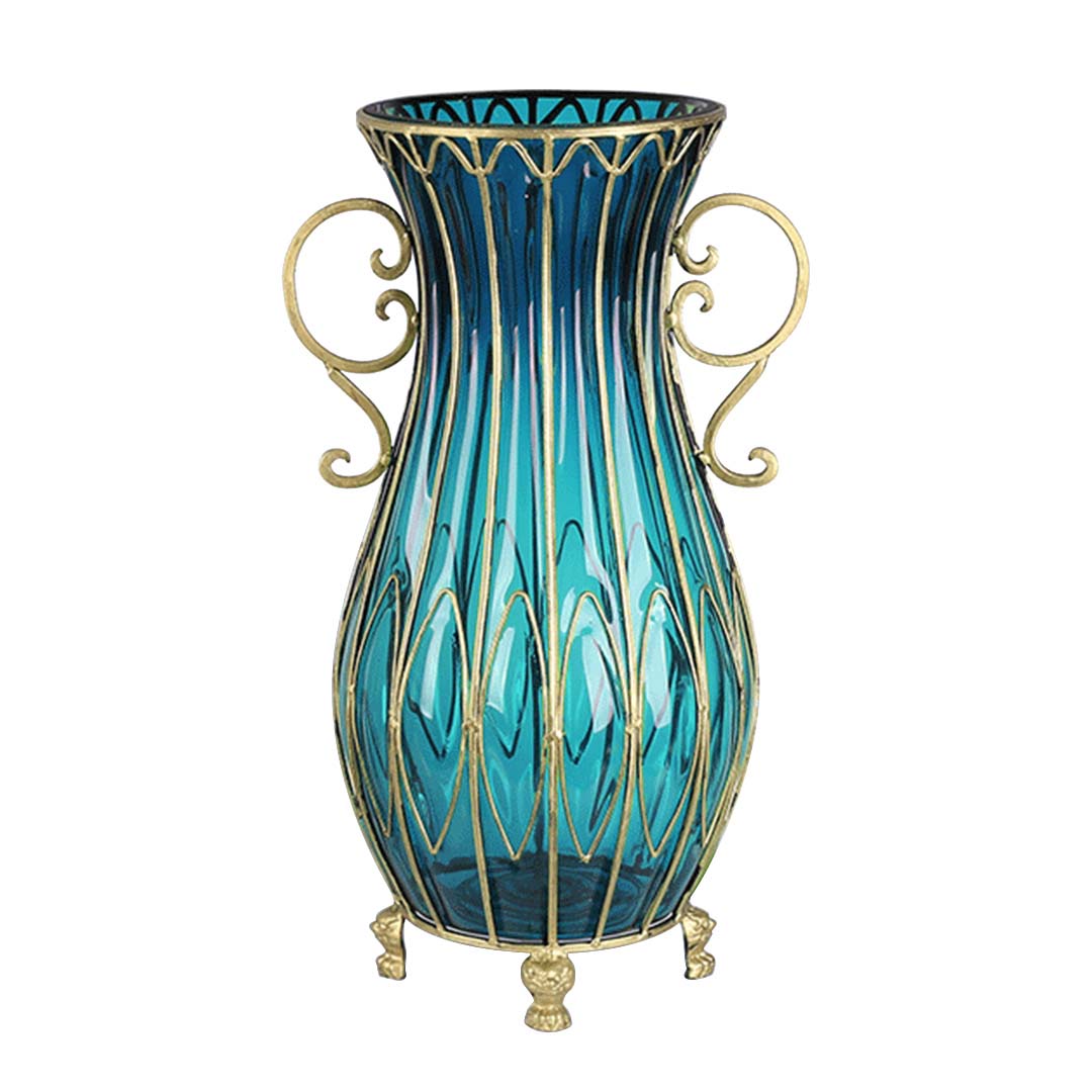 SOGA 51cm Blue Glass Oval Floor Vase with Metal Flower Stand $ 366.90