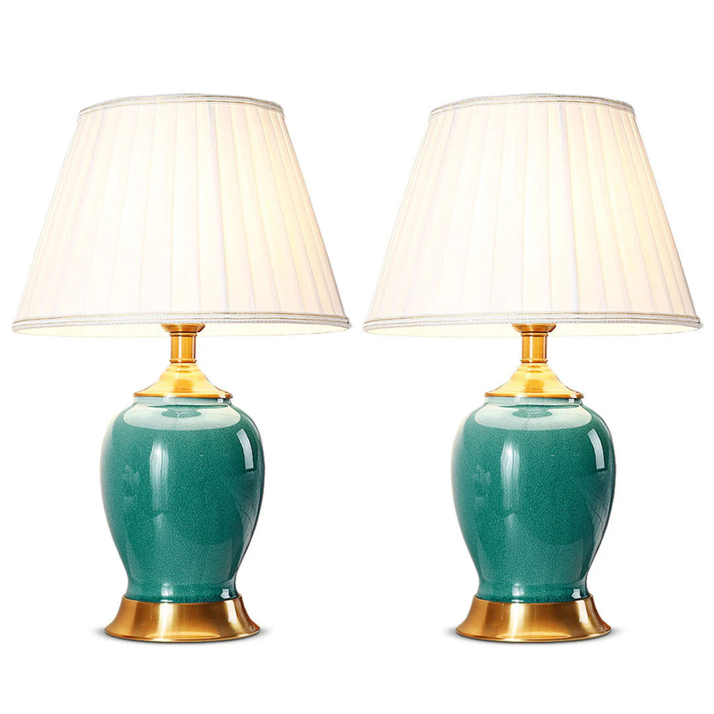 SOGA 2X Ceramic Oval Table Lamp with Gold Metal Base Desk Lamp Green