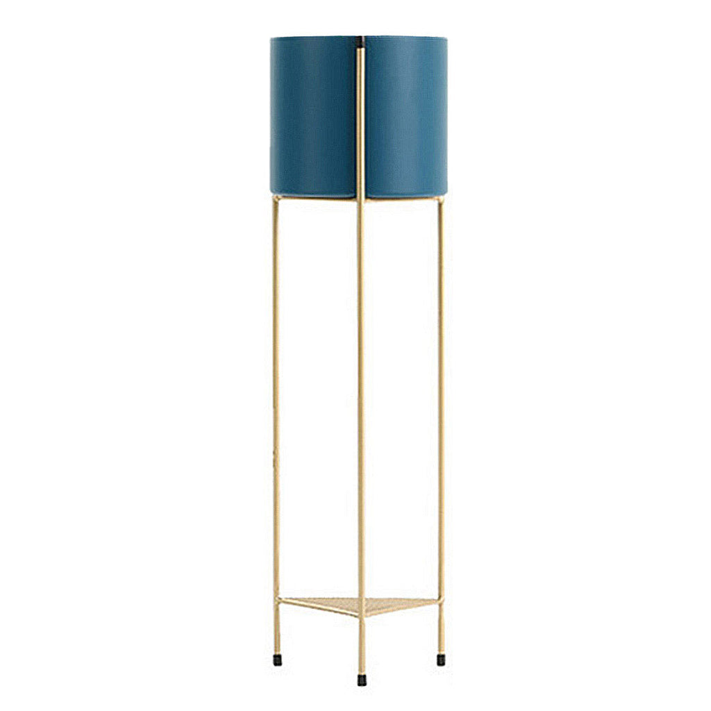 SOGA 2 Layer 81cm Gold Metal Plant Stand with Blue Flower Pot Holder Corner Shelving Rack Indoor Display $ 166.90