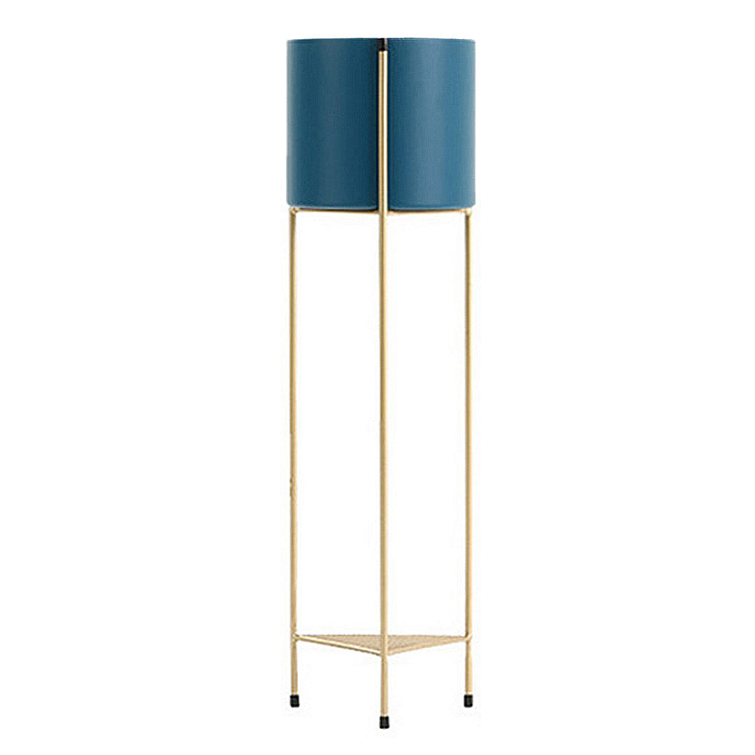 SOGA 2 Layer 81cm Gold Metal Plant Stand with Blue Flower Pot Holder Corner Shelving Rack Indoor Display $ 166.90