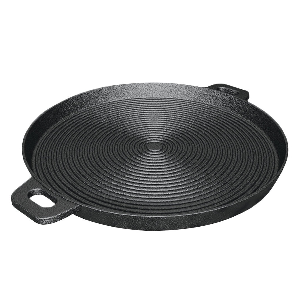 SOGA 35cm Round Ribbed Cast Iron Frying Pan Skillet Steak Sizzle Platter with Handle $ 63.50