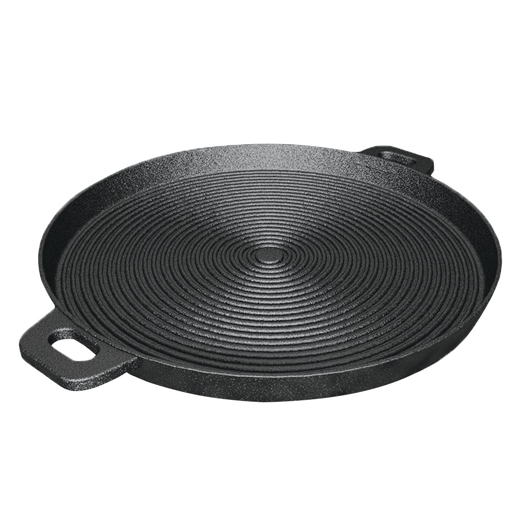 SOGA 35cm Round Ribbed Cast Iron Frying Pan Skillet Steak Sizzle Platter with Handle $ 63.50