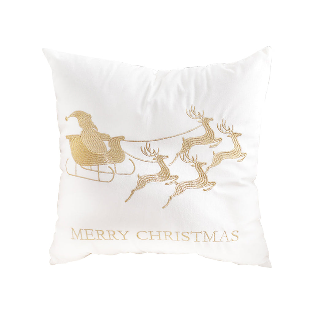 SOGA 45cm Throw Pillow White with Golden Christmas Sleigh Design Festive Holiday Square Cushion Decor $ 46.90