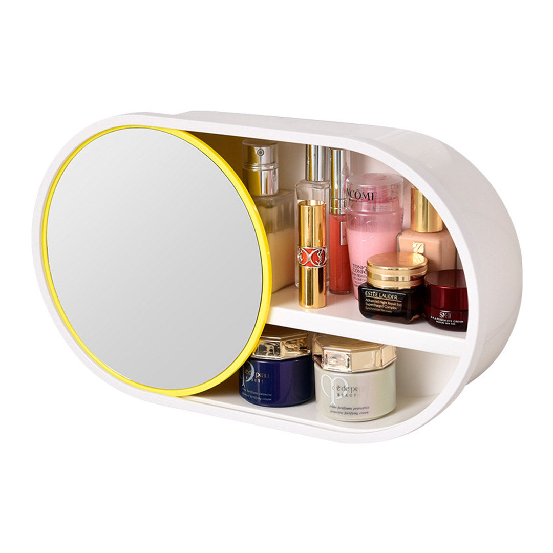SOGA 39cm Oval Wall-Mounted Mirror Storage Box Vanity Mirror Rack Bathroom Adhesive Shelf Home Organiser Decor $ 36.90