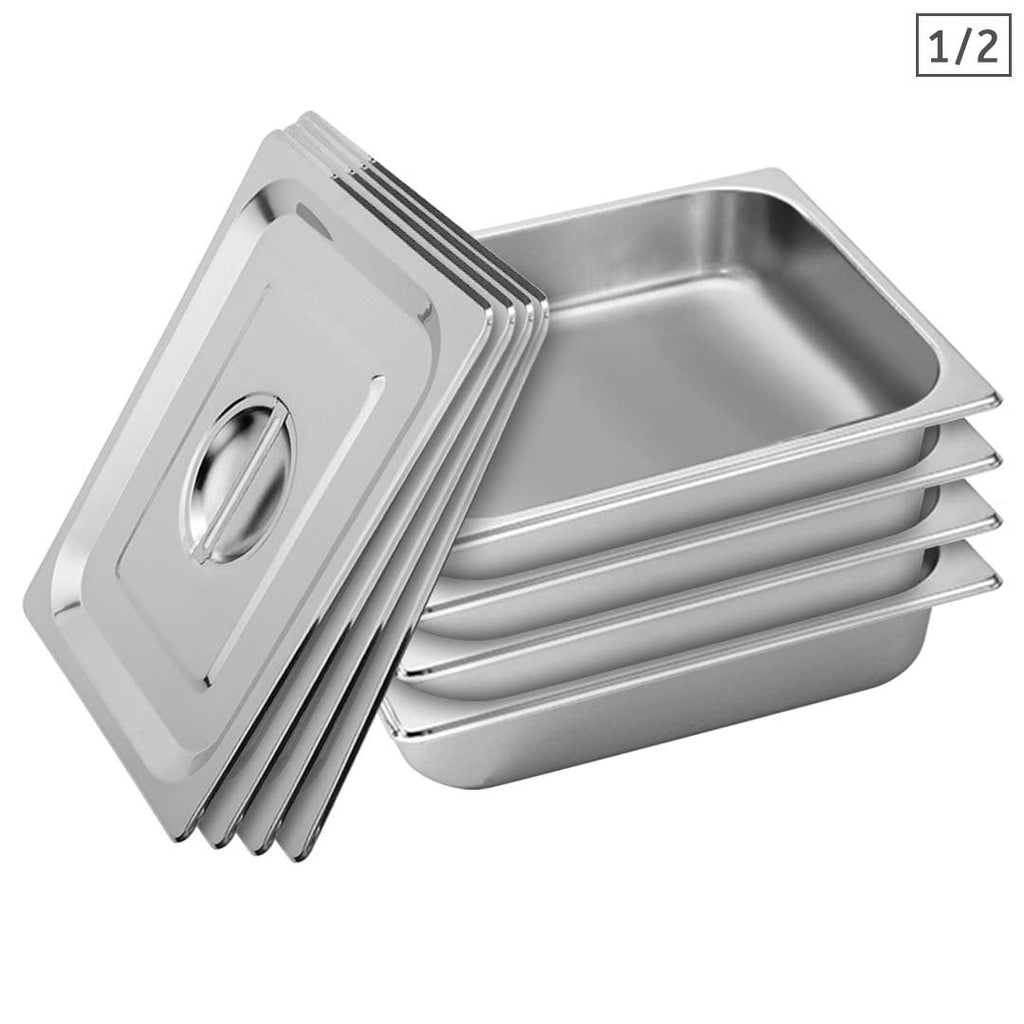 SOGA 4X Gastronorm GN Pan Full Size 1/2 GN Pan 6.5cm Deep Stainless Steel Tray With Lid $ 151.50