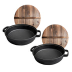 SOGA 2X 29cm Round Cast Iron Pre-seasoned Deep Baking Pizza Frying Pan Skillet with Wooden Lid $ 172.50