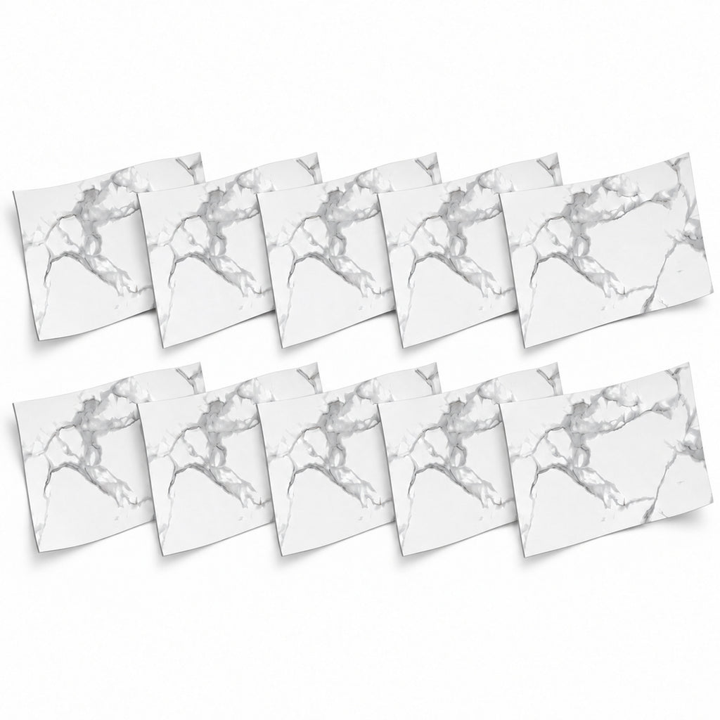 SOGA Peel & Stick Floor and Wall Tiles 30 x 60cm 10 Pack White Grey Faux Marble