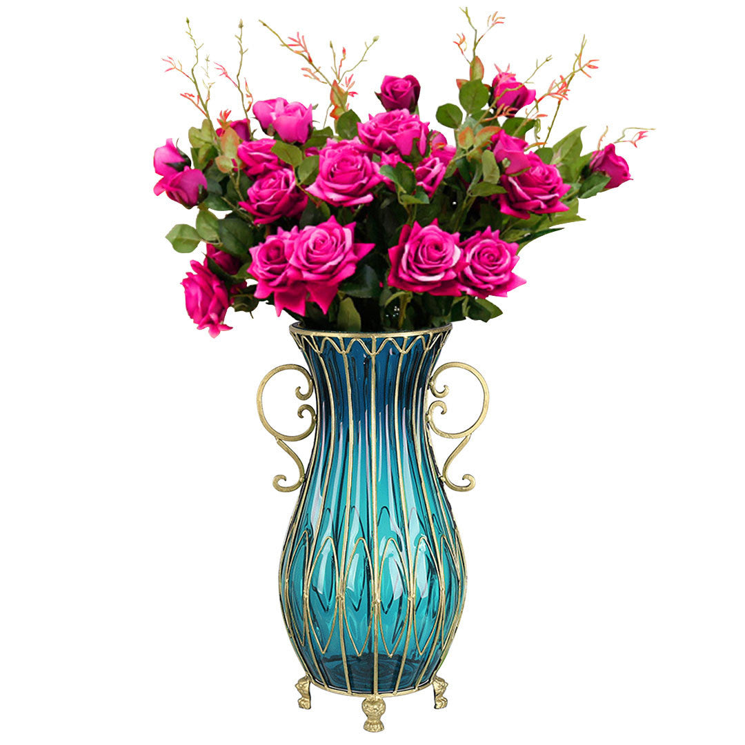 SOGA 51cm Blue Glass Tall Floor Vase with 12pcs Artificial Fake Flower Set $ 466.90