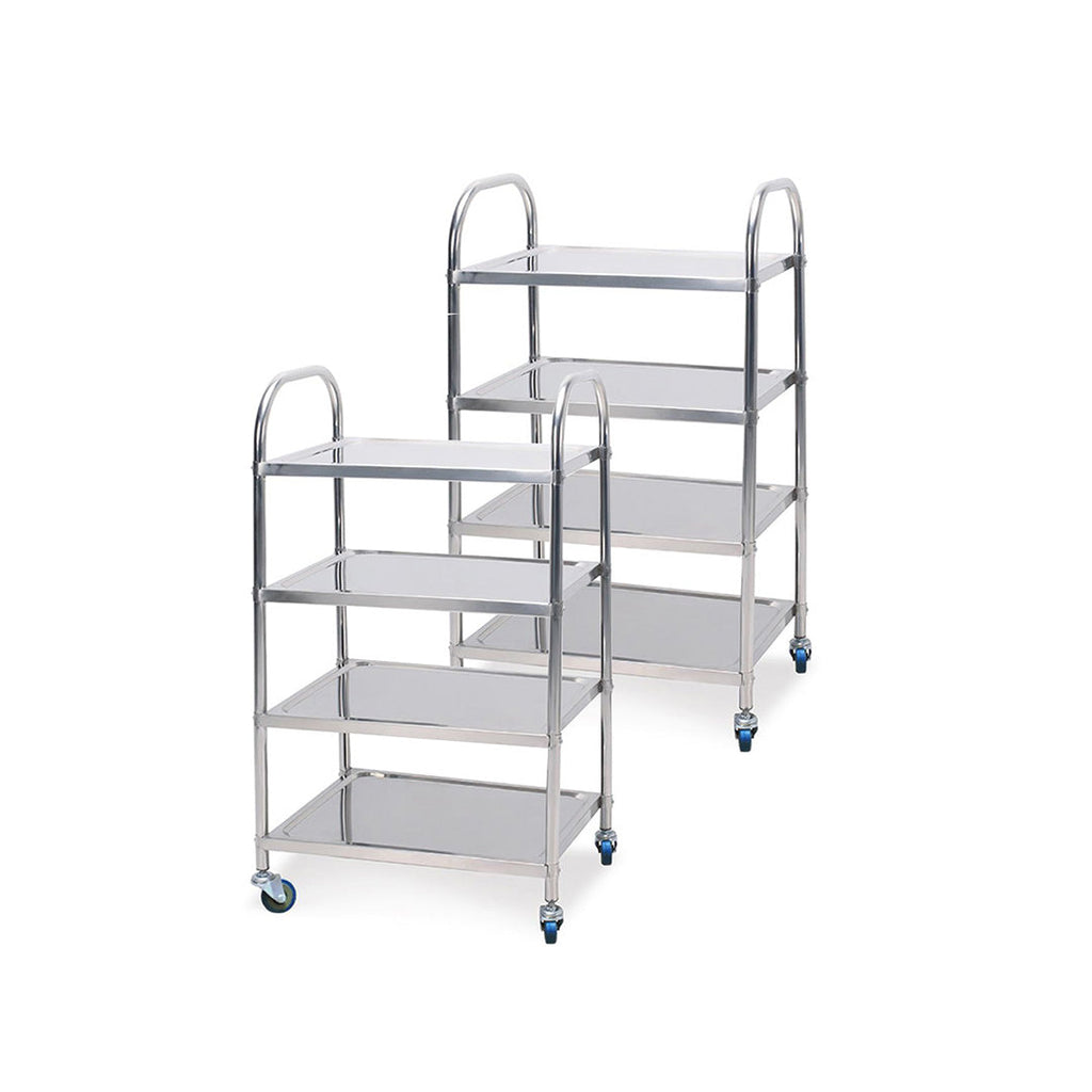 SOGA 2X 4 Tier 48x32x79cm Stainless Steel Kitchen Dinning Food Cart Trolley Utility Round $ 193.90