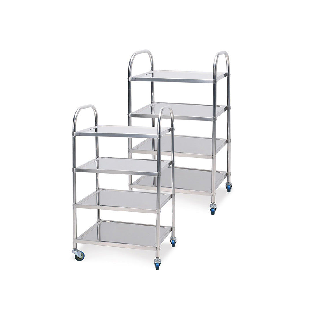 SOGA 2X 4 Tier 48x32x79cm Stainless Steel Kitchen Dinning Food Cart Trolley Utility Round $ 193.90
