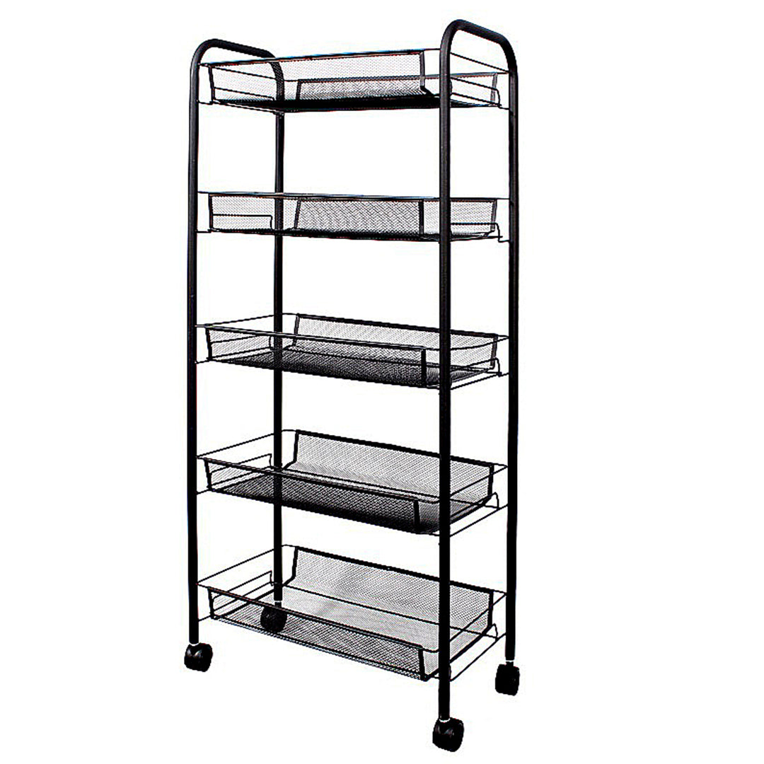 SOGA 5 Tier Steel Black Bee Mesh Kitchen Cart Multi-Functional Shelves Storage Organizer with Wheels $ 72.50