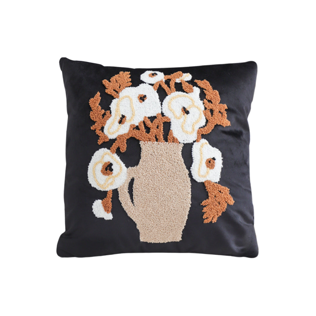 SOGA 45cm Black Brown White Floral Bouquet Embroidered Throw Pillow $ 61.50