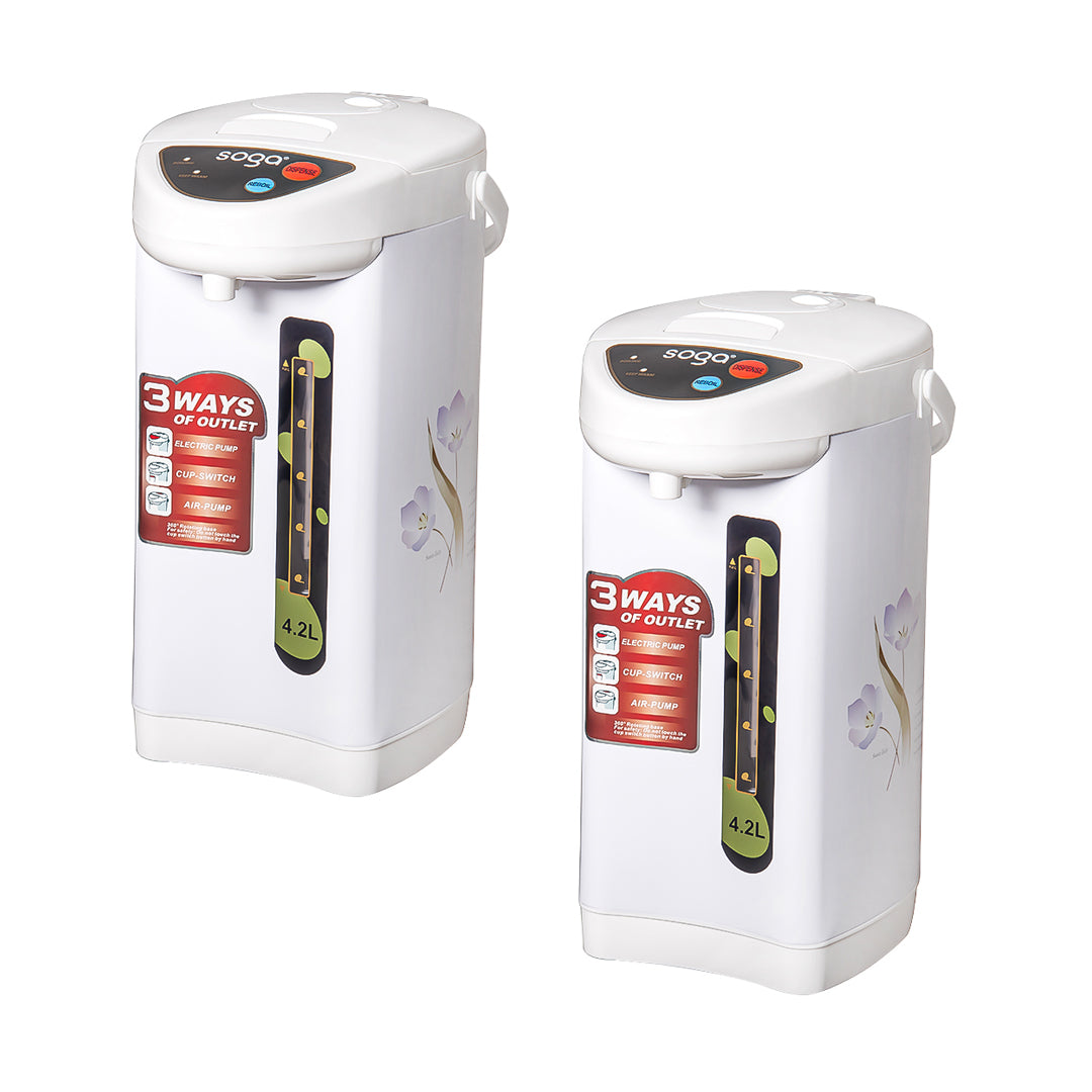 SOGA 2X 4.2L White Plastic Exterior Electric Thermal Pot Dispenser with 3 Dispensing Modes