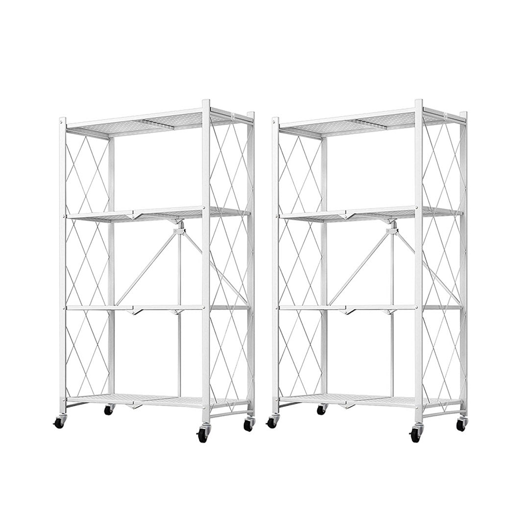SOGA 2X 4 Tier Steel White Foldable Kitchen Cart Multi-Functional Shelves Storage Organizer with Wheels