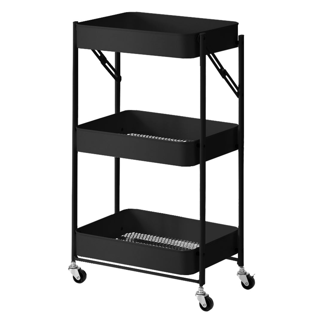 SOGA 3 Tier Steel Black Foldable Kitchen Cart Multi-Functional Shelves Storage Organizer with Wheels $ 66.90