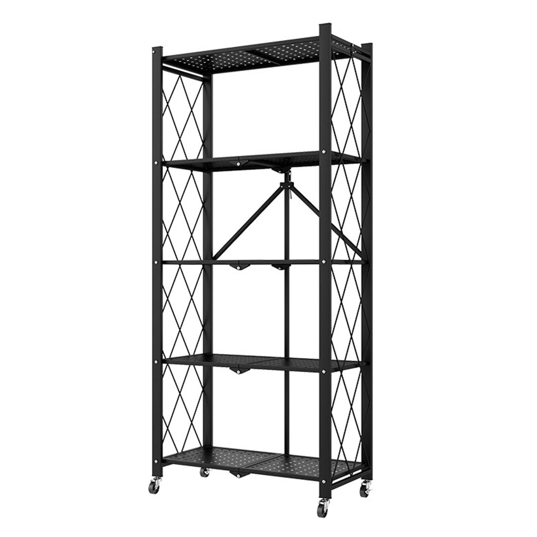 SOGA 5 Tier Steel Black Foldable Kitchen Cart Multi-Functional Shelves Storage Organizer with Wheels $ 144.50