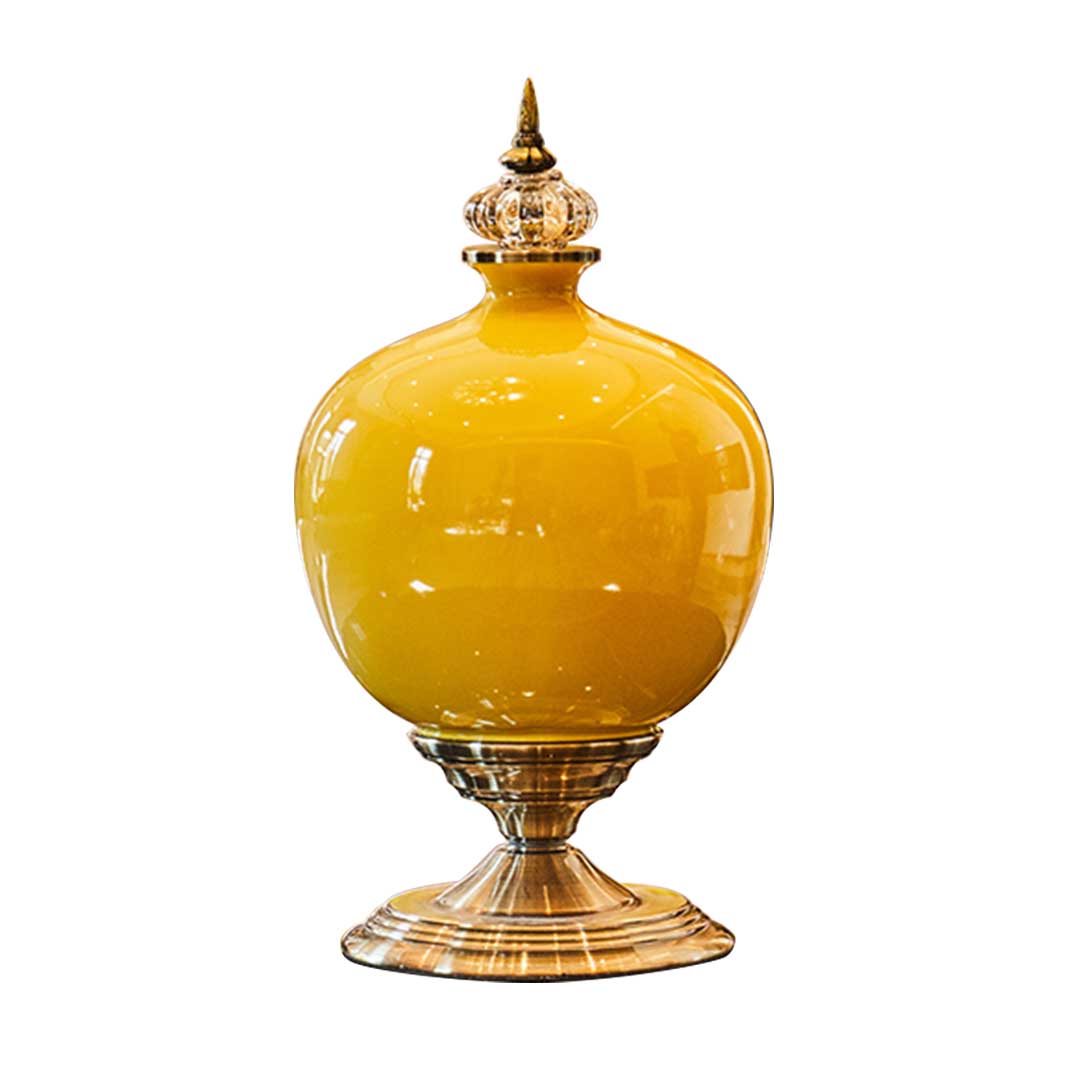 SOGA 38cm Ceramic Oval Flower Vase with Gold Metal Base Yellow $ 188.90