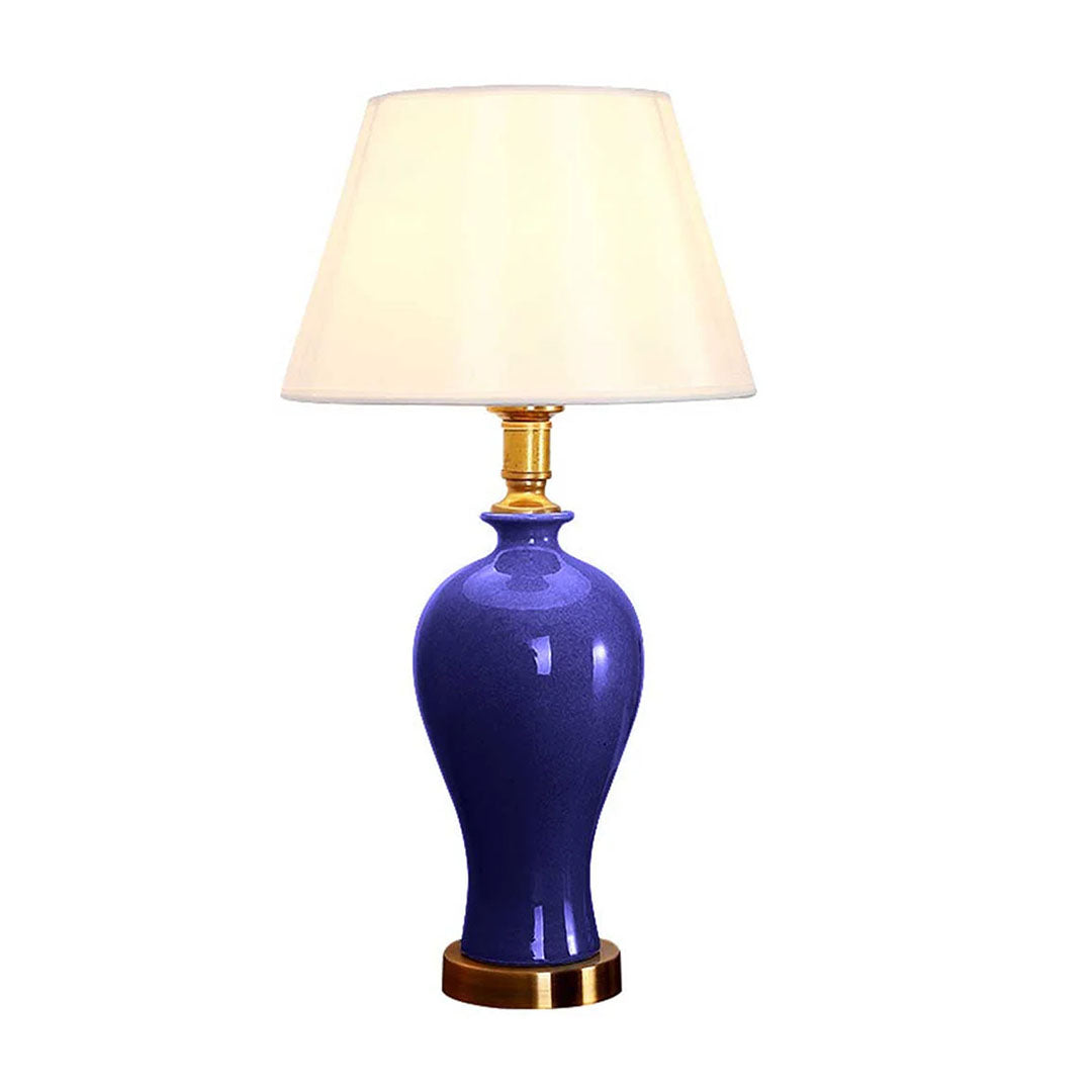 SOGA Blue Ceramic Oval Table Lamp with Gold Metal Base