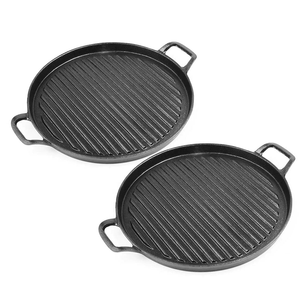 SOGA 2X 30cm Ribbed Cast Iron Frying Pan Skillet Steak Sizzle Platter $ 140.50