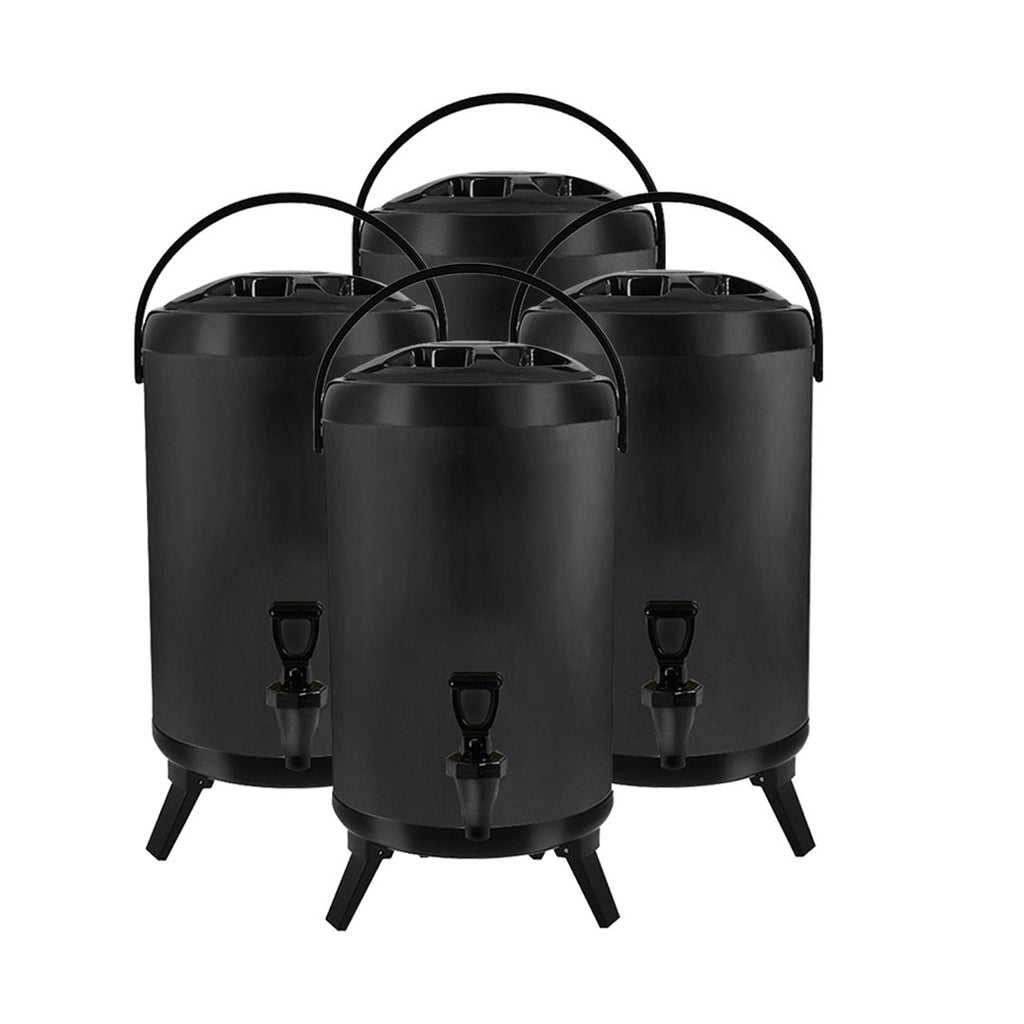 SOGA 4X 16L Stainless Steel Insulated Milk Tea Barrel Hot and Cold Beverage Dispenser Container with Faucet Black