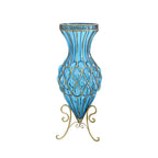 SOGA 65 cm Blue Glass Tall Floor Vase with Metal Flower Stand – Elegant Statement Piece for Modern Homes