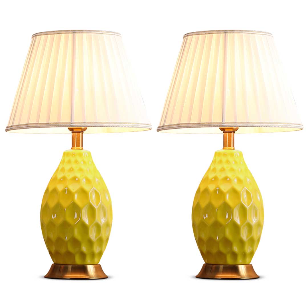 SOGA 2X Textured Ceramic Oval Table Lamp with Gold Metal Base Yellow $ 410.90