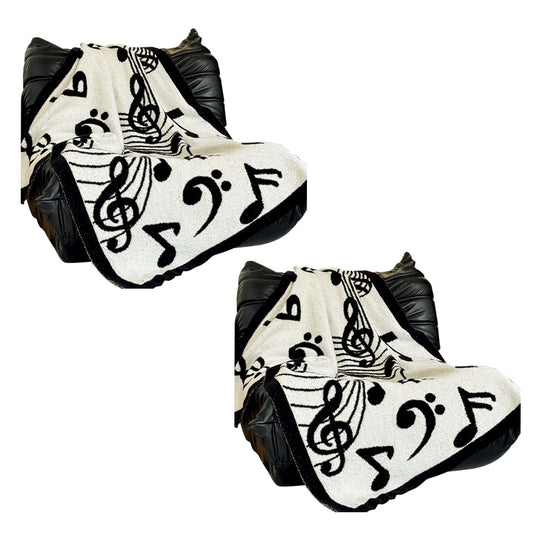 SOGA 2X 130x160cm Throw Blanket Black and White Musical Note Half Fleece Soft Cozy for Music Lovers Stylish $ 215.50