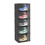 SOGA 5 Tier Black Portable Shoe Organiser Sneaker Footwear Folding Plastic Bin Stackable Storage Box with Magnetic Door
