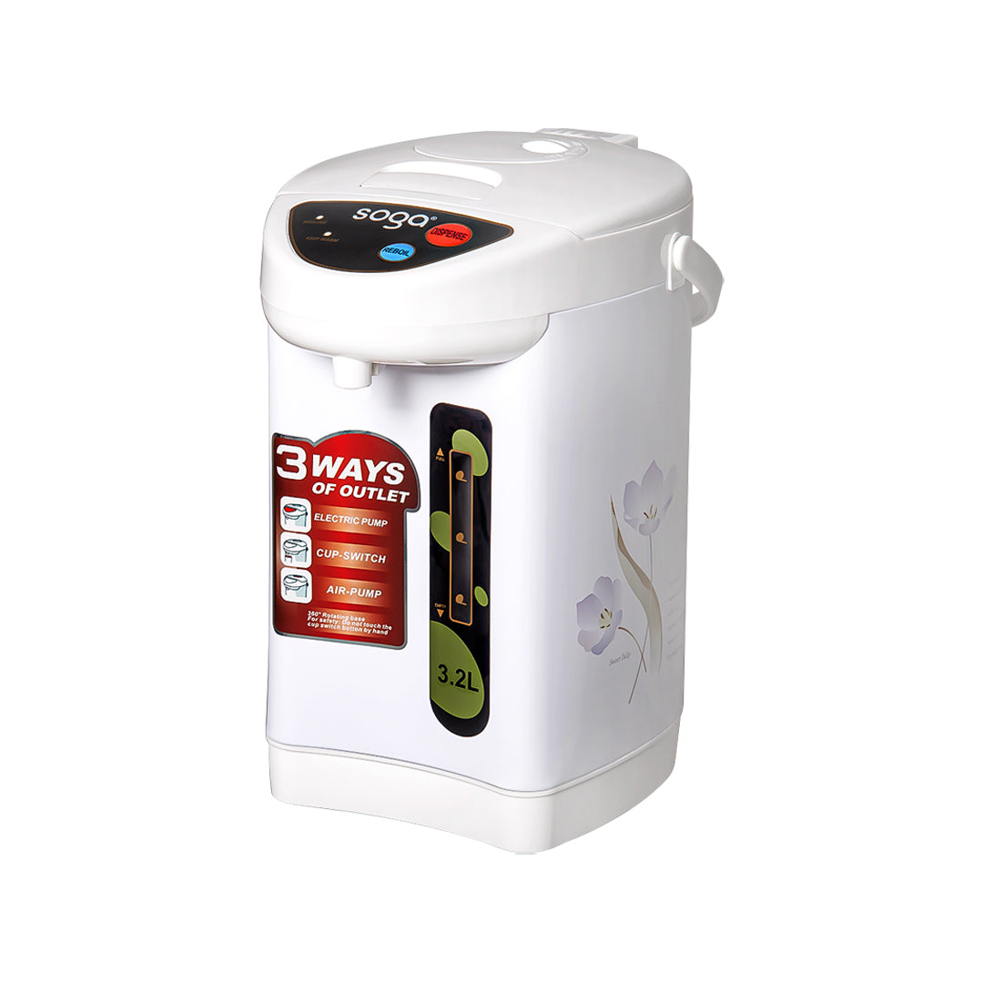 SOGA 3.2L White Plastic Exterior Electric Thermal Pot Dispenser with 3 Dispensing Modes