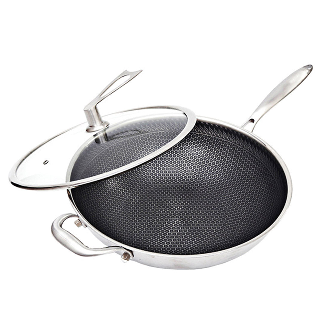 SOGA 34cm Stainless Steel Tri-Ply Frying Cooking Fry Pan Textured Non Stick Skillet with Glass Lid and Helper Handle $ 166.90