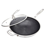 SOGA 34cm Stainless Steel Tri-Ply Frying Cooking Fry Pan Textured Non Stick Skillet with Glass Lid and Helper Handle $ 166.90