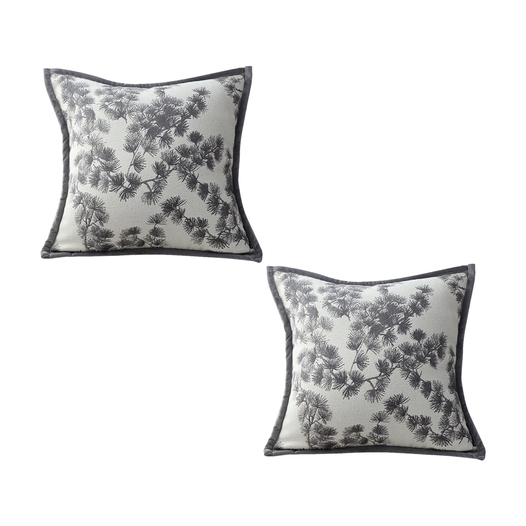 SOGA 2X 45cm Throw Pillow Black and White Wide Border with Branch and Pine Needle Design Pattern Home Decor $ 92.90