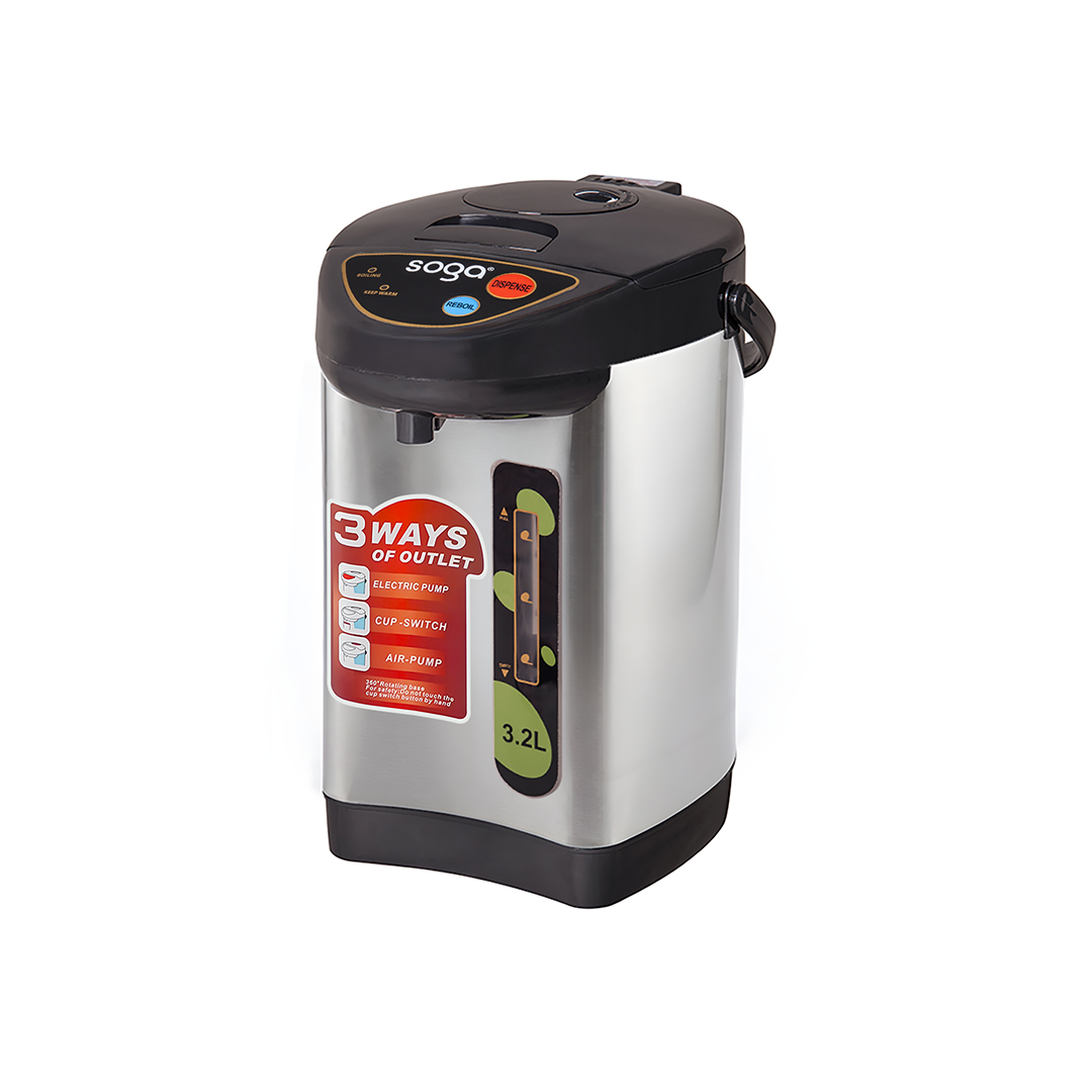 SOGA 3.2L Silver Stainless Steel Electric Thermal Pot Dispenser with 3 Dispensing Modes