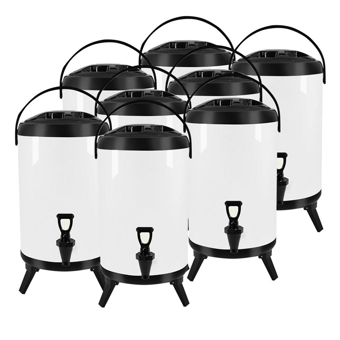 SOGA 8X 16L Stainless Steel Insulated Milk Tea Barrel Hot and Cold Beverage Dispenser Container with Faucet White