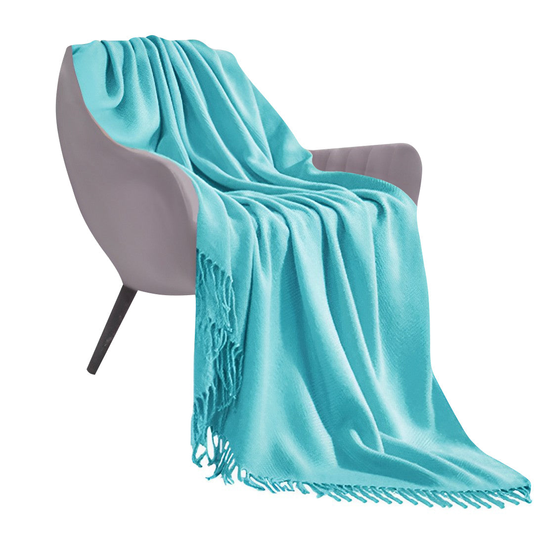 SOGA Teal Acrylic Knitted Throw Blanket Solid Fringed Warm Cozy Woven Cover Couch Bed Sofa Home Decor $ 77.90