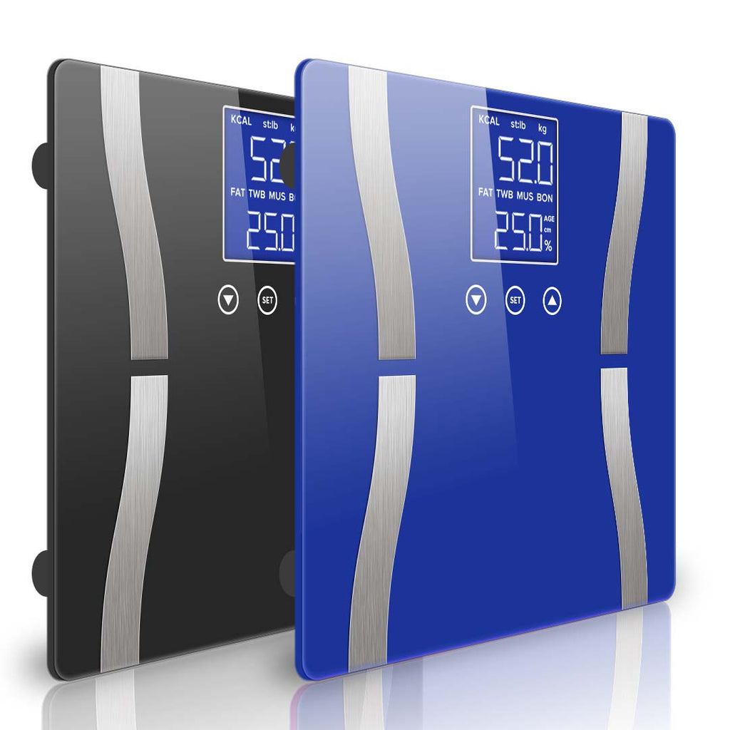 SOGA 2X Glass LCD Digital Body Fat Scale Bathroom Electronic Gym Water Weighing Scales Black/Blue $ 60.90