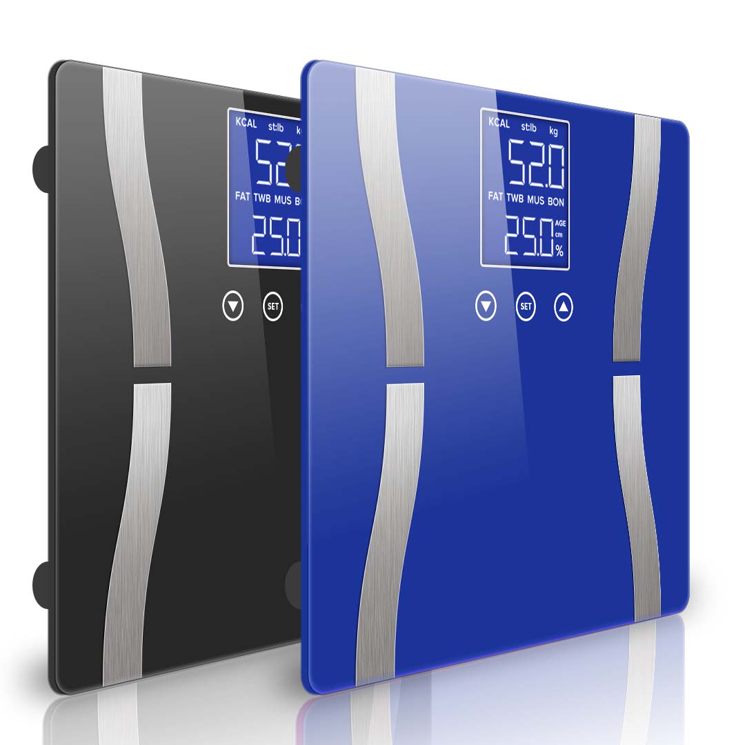 SOGA 2X Glass LCD Digital Body Fat Scale Bathroom Electronic Gym Water Weighing Scales Black/Blue $ 60.90
