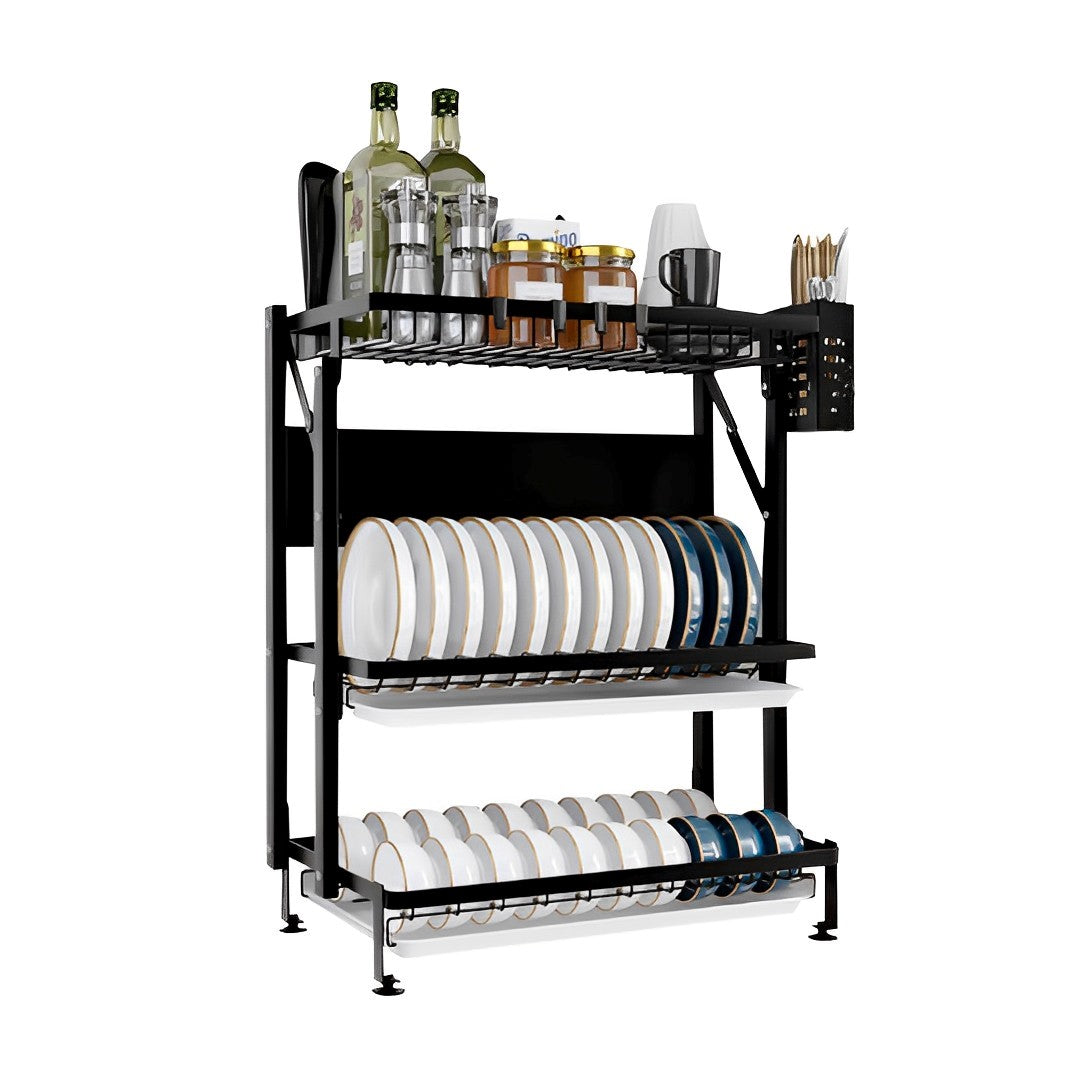 SOGA 3 Tier Steel Black Kitchen Countertop Drying Rack Dish Plate Cutlery Cutting Board Holder Dish Drainer Kitchen Organiser $ 77.90