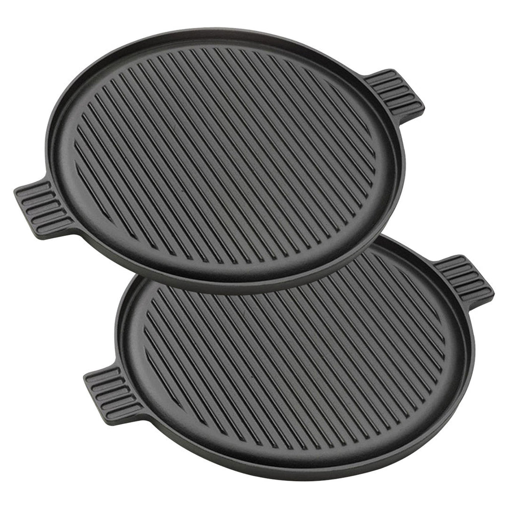 SOGA 2X 43cm Round Ribbed Cast Iron Frying Pan Skillet Steak Sizzle Platter with Handle $ 140.50