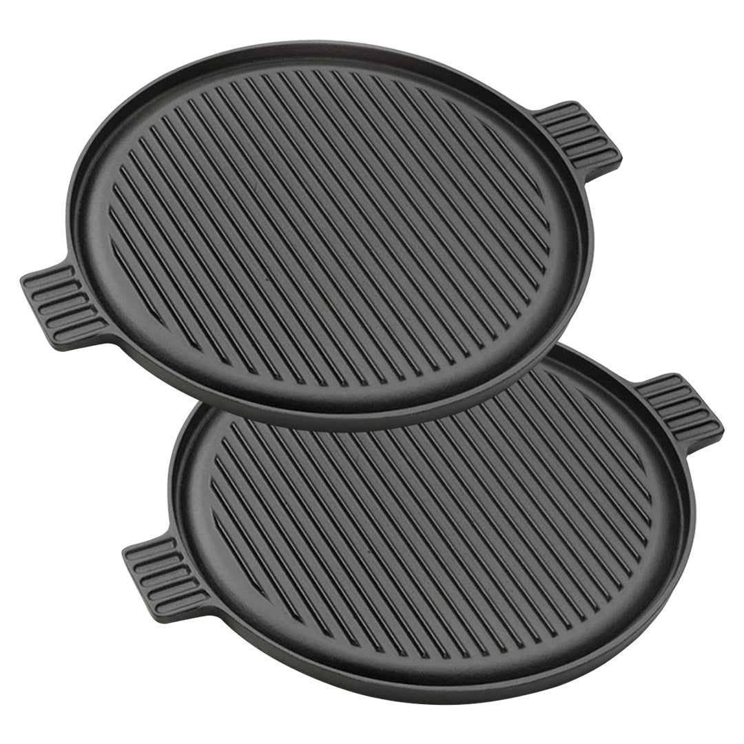 SOGA 2X 43cm Round Ribbed Cast Iron Frying Pan Skillet Steak Sizzle Platter with Handle $ 140.50