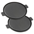 SOGA 2X 43cm Round Ribbed Cast Iron Frying Pan Skillet Steak Sizzle Platter with Handle $ 140.50