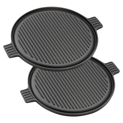 SOGA 2X 43cm Round Ribbed Cast Iron Frying Pan Skillet Steak Sizzle Platter with Handle $ 140.50