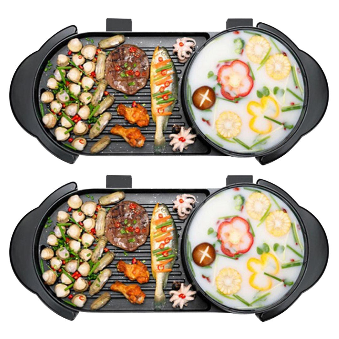 SOGA 2X 2 in 1 Electric Non-Stick BBQ Teppanyaki Grill Plate Steamboat Hotpot 2-8 Person $ 256.90
