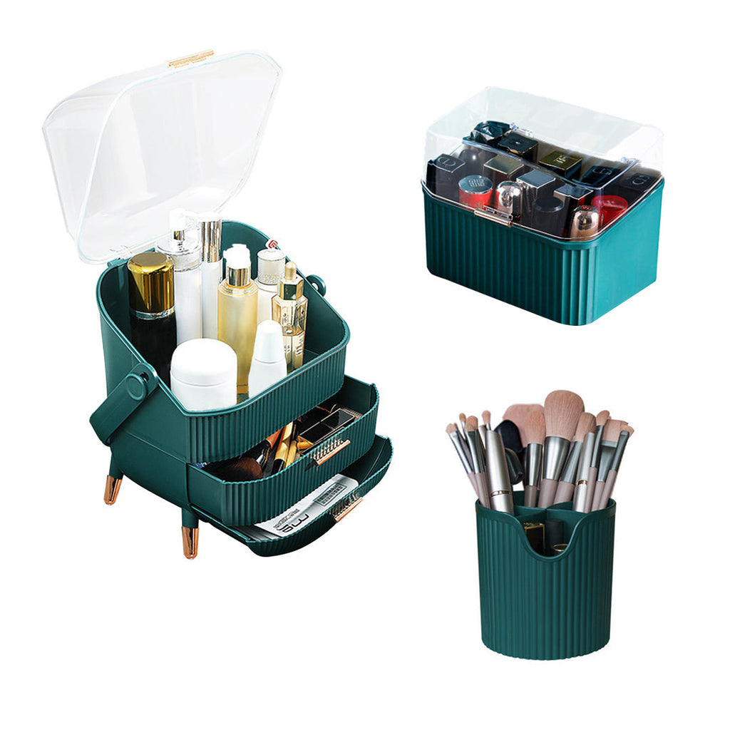 SOGA Green Cosmetic Jewelry Storage Organiser Set Makeup Brush Lipstick Skincare Holder Jewelry Storage Box with Handle $ 91.50