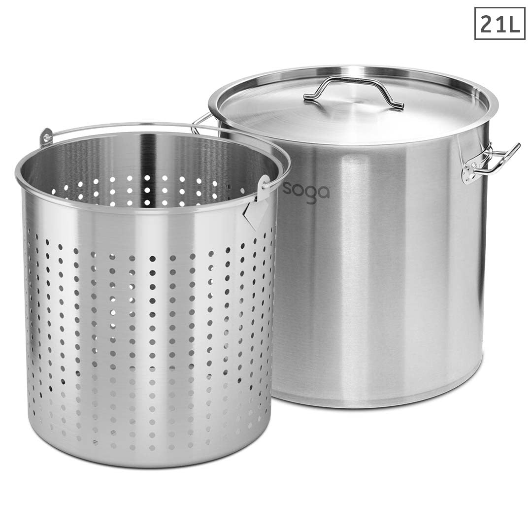 SOGA 21L 18/10 Stainless Steel Stockpot with Perforated Stock pot Basket Pasta Strainer $ 227.50