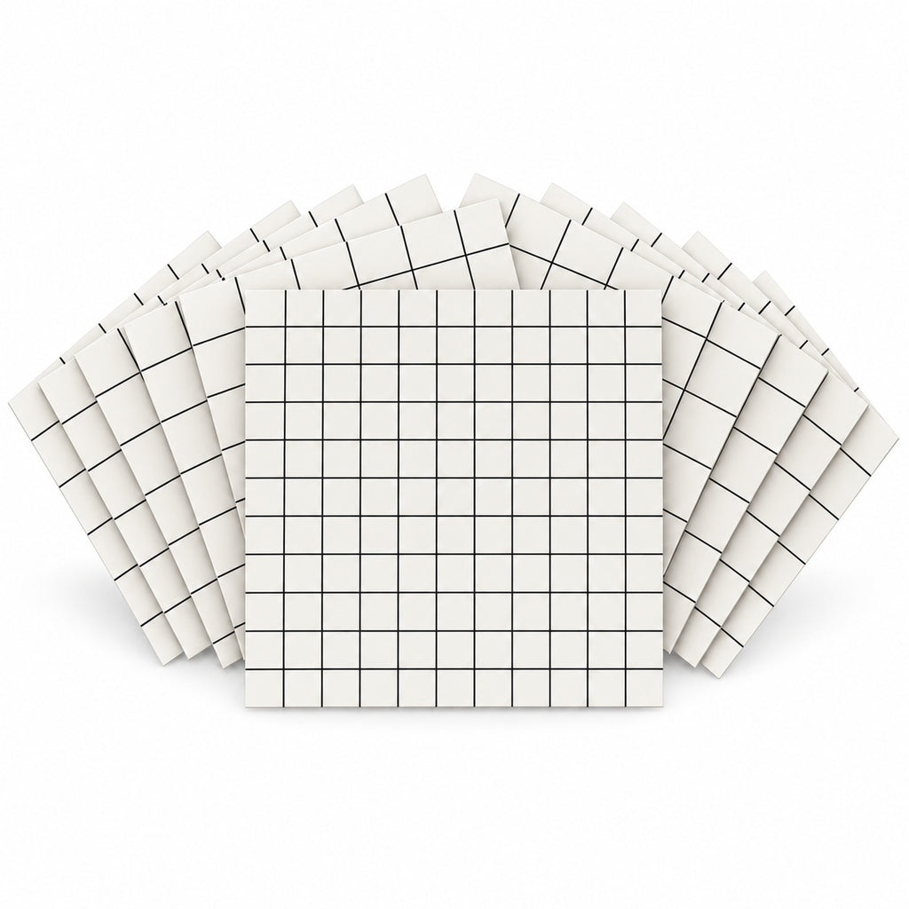 SOGA Peel & Stick Floor and Wall Tiles 60 x 60cm 10 Pack White Grid Tile Look