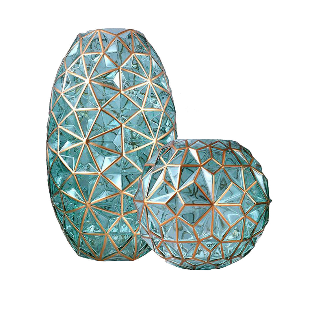 SOGA Green Colored Diamond Cut Glass Flower Vase Round Jar Home Decor with Gold Accent $ 144.50